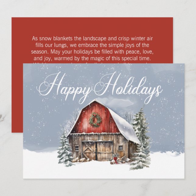 Happy Holidays Winter Snow Farm Barn Holiday Card (Front/Back)