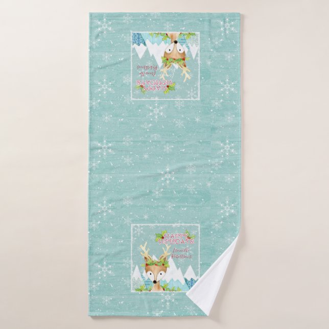 Happy Holidays Winter Snow Snowflakes Reindeer Art Bath Towel Set (Bath Towel)