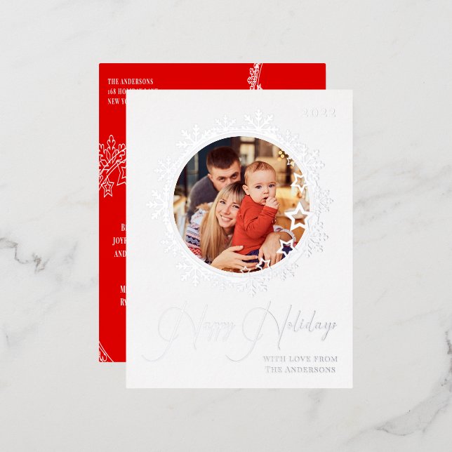 Happy Holidays Winter Snowflake 1 Photo Christmas Foil Holiday Postcard (Front/Back)