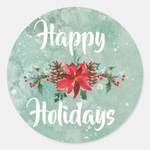 Happy holidays winter snowy sticker watercolor