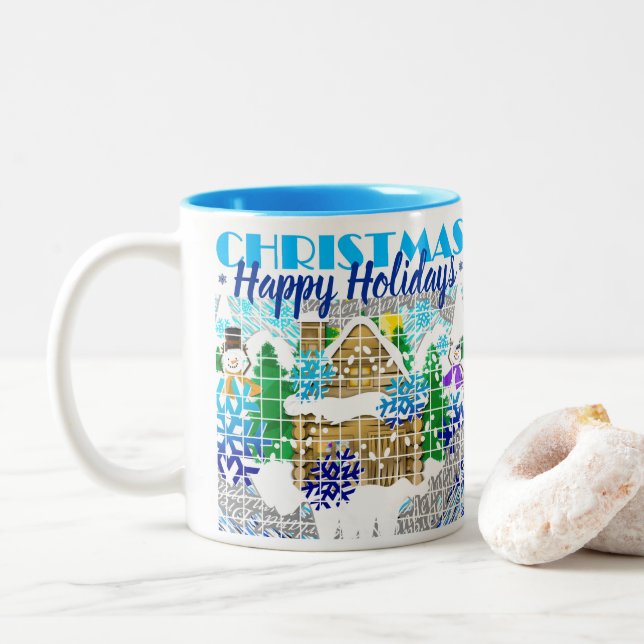 HAPPY HOLIDAYS | WINTER WONDERLAND DREAMS | Two-Tone COFFEE MUG (With Donut)