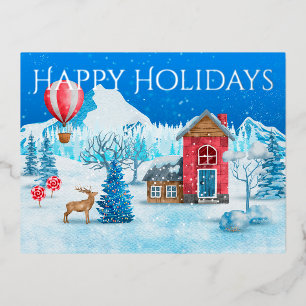 Happy Holidays Winter Wonderland Foil Holiday Postcard