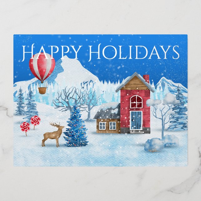 Happy Holidays Winter Wonderland Foil Holiday Postcard (Front)