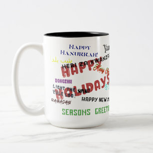 Happy Holidays! With list of holidays. Two-Tone Coffee Mug