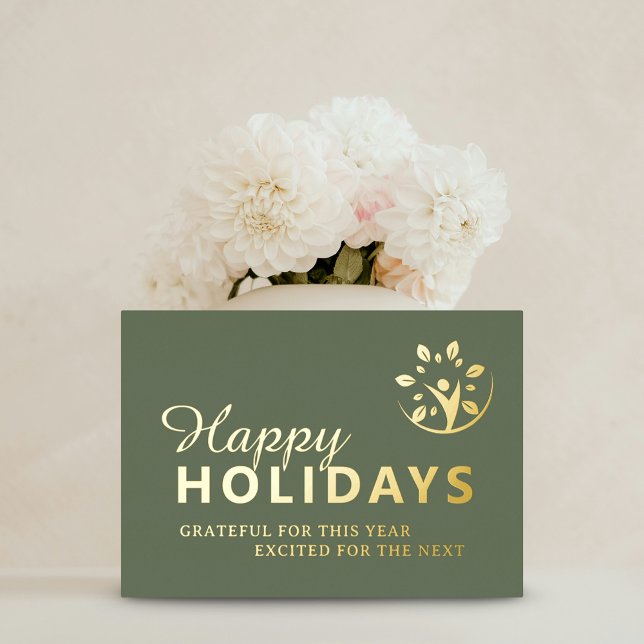 Happy holidays with logo business green gold foil foil holiday card (Happy holidays with logo business green gold foil foil holiday card)