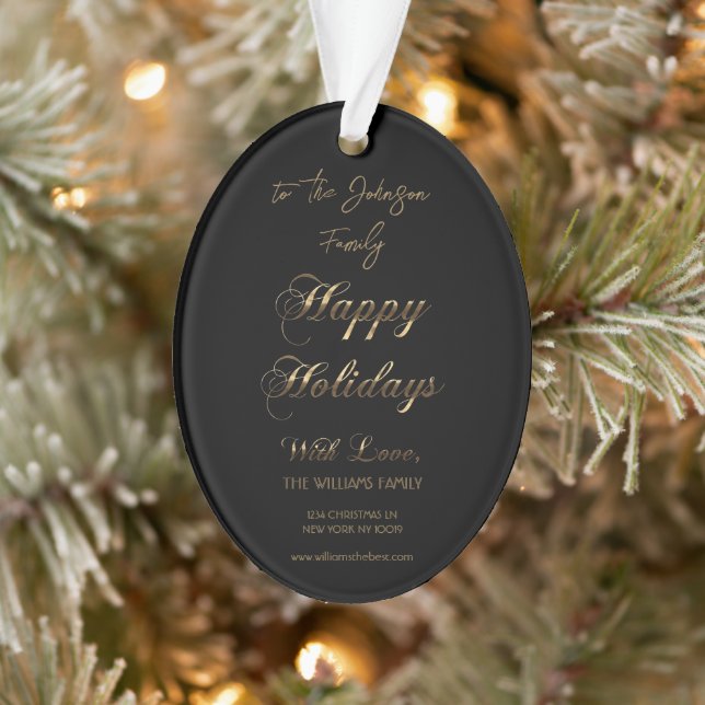 Happy Holidays With Love Add Name Black and Gold Ornament (Tree)