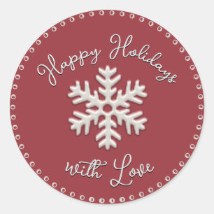 Happy Holidays with love Embossed Snowflake  Class Classic Round Sticker