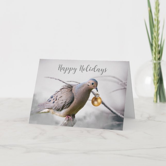 Happy Holidays with Mourning Dove and Ornament Holiday Card (Front)