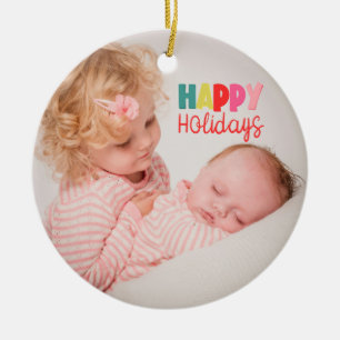 Happy Holidays with photo Christmas greeting Ceramic Ornament