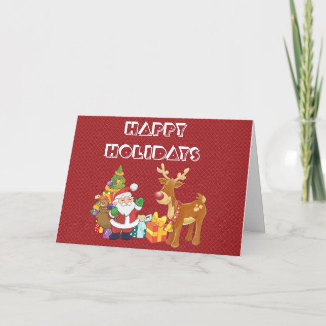 Happy Holidays with Santa and Reindeer Holiday Card (Front)