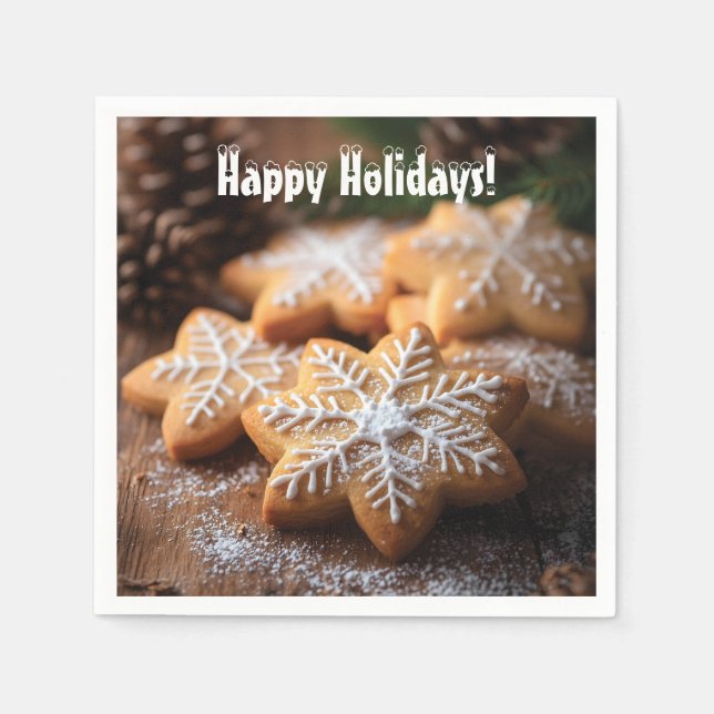 Happy Holidays with Snowflake-Shaped Cookies Napkin (Front)