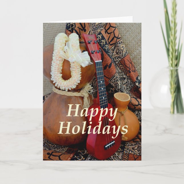 Happy Holidays with White Ribbon Lei Holiday Card (Front)