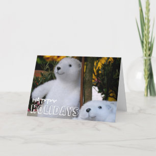 Happy Holidays with White Teddy Bears - Greetings Holiday Card
