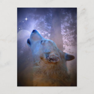 Happy Holidays Wolf and Moon Postcard