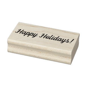 Happy Holidays Wooden Block Mounted Rubber Stamp