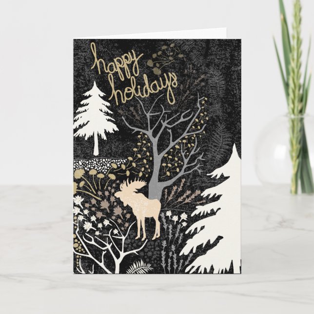 Happy Holidays Woodland Moose Holiday Card (Front)