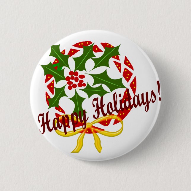Happy Holidays wreath 2 Inch Round Button (Front)
