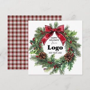 Happy Holidays Wreath Business Logo Bulk Custumer Holiday Card