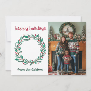 Happy Holidays Wreath CUSTOM PHOTO Christmas Holiday Card