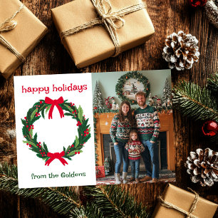 Happy Holidays Wreath CUSTOM PHOTO Christmas Holiday Card