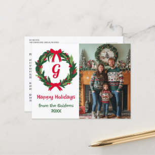 Happy Holidays Wreath CUSTOM PHOTO Christmas Holiday Postcard