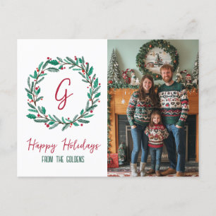 Happy Holidays Wreath CUSTOM PHOTO Christmas Holiday Postcard