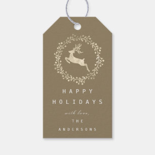 Happy Holidays Wreath Joy Champaigne Gold Beige Gift Tags