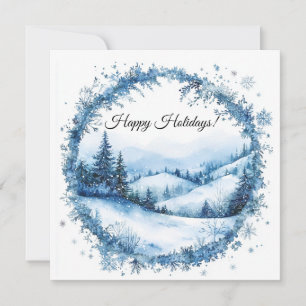 Happy Holidays Wreath Snowy Forest Business Logo Card