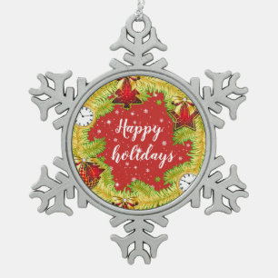 Happy Holidays Wreath with Snowflakes Snowflake Pewter Christmas Ornament