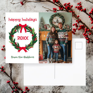 Happy Holidays Wreath Year CUSTOM PHOTO Christmas Holiday Postcard