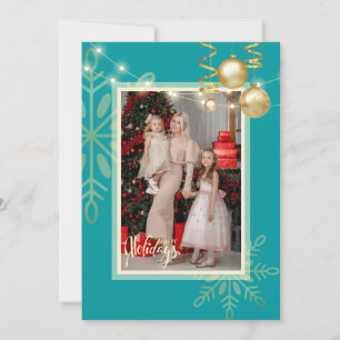 Happy holidays Xmas gold, ornaments, photo Thank You Card