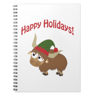 Happy Holidays! Yak Christmas Elf Notebook