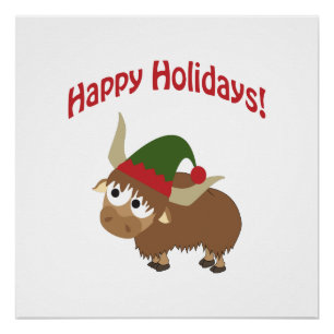 Happy Holidays! Yak Christmas Elf Poster