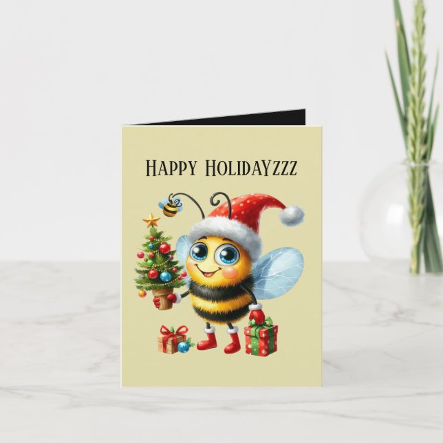 Happy Holidayzzz bee add message Holiday Card (Front)