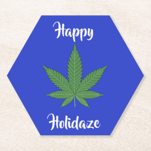 Happy Holidaze Weed Leaf Holidays Personalized Paper Coaster