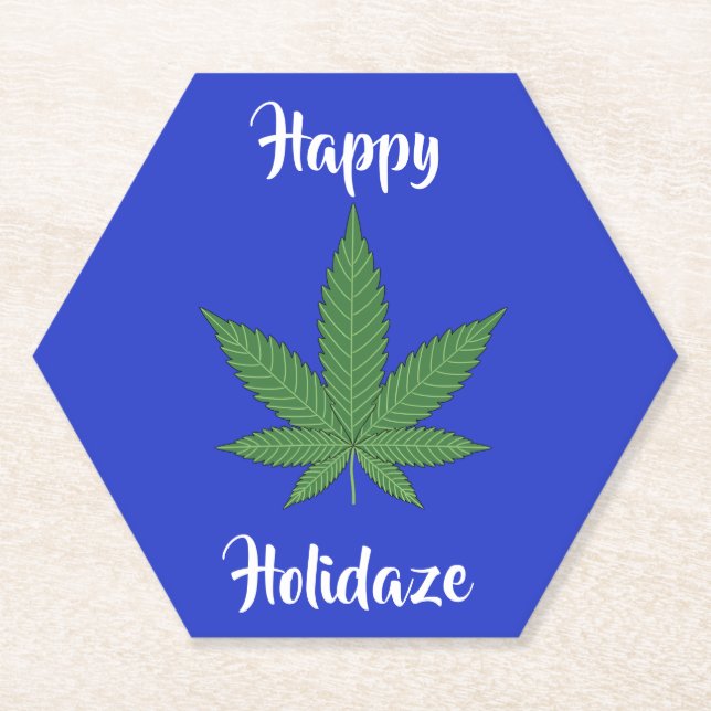 Happy Holidaze Weed Leaf Holidays Personalized Paper Coaster (Front)