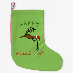 Happy Hollerdays 4 - kissing a reindeer. Small Christmas Stocking
