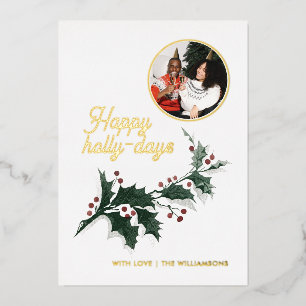 Happy Holly Days Family Photo Holiday Gold