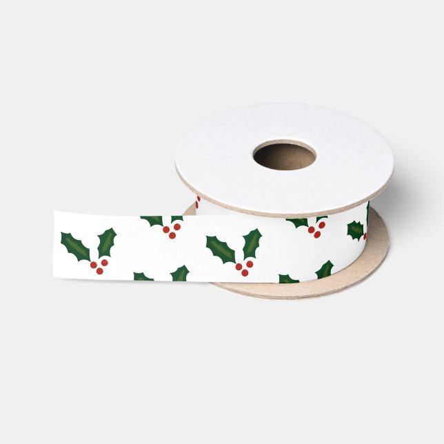 Happy Holly Days Festive Holly Pattern Satin Ribbon (Spool)
