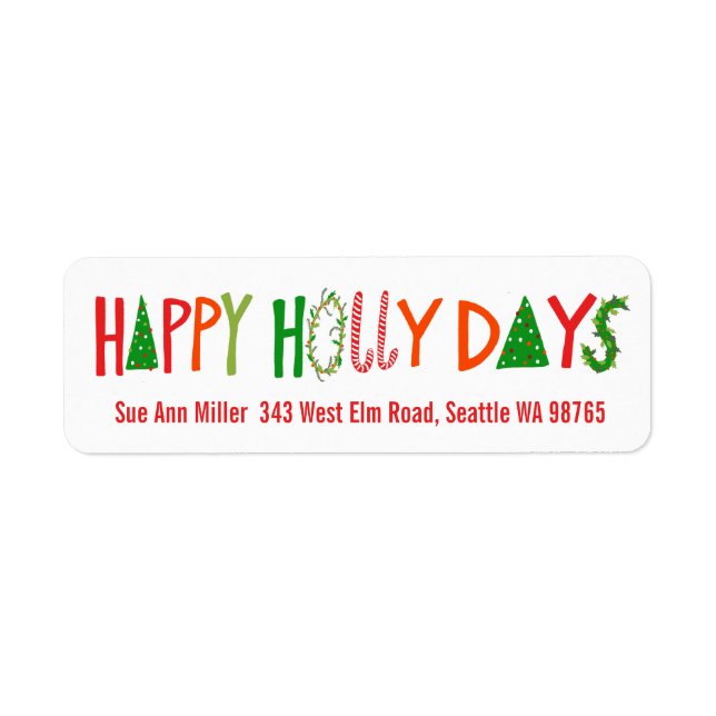 HAPPY HOLLY DAYS Holiday Christmas CUSTOM address (Front)