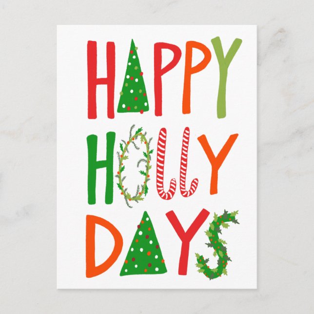 HAPPY HOLLY DAYS Sweet Holiday Xmas Christmas Postcard (Front)