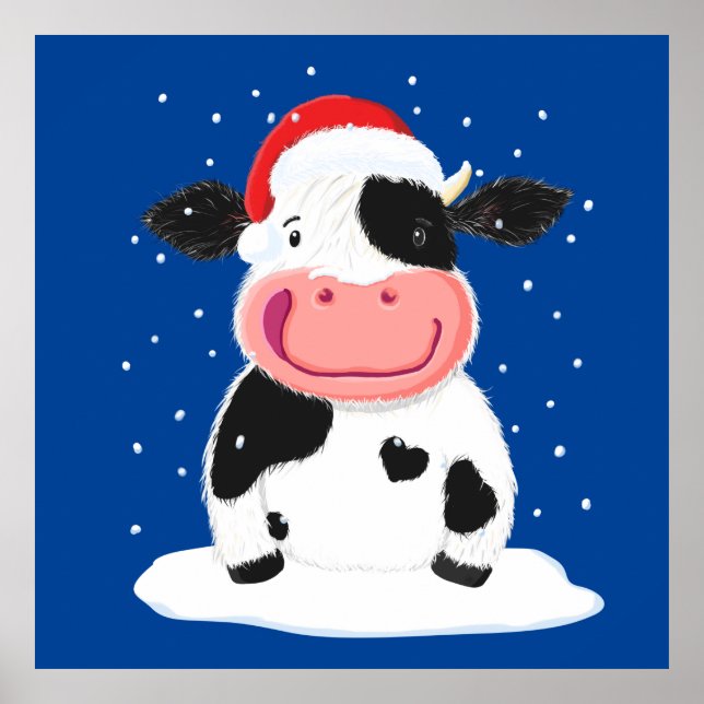 Happy Holstein Cow In The Christmas Snow Poster (Front)