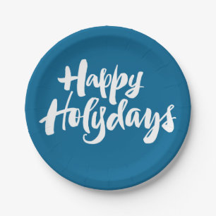 Happy Holy Days Holidays Holydays Blue Lettering Paper Plate