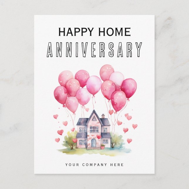 Happy Home Anniversary Balloons Hearts Realty Postcard (Front)
