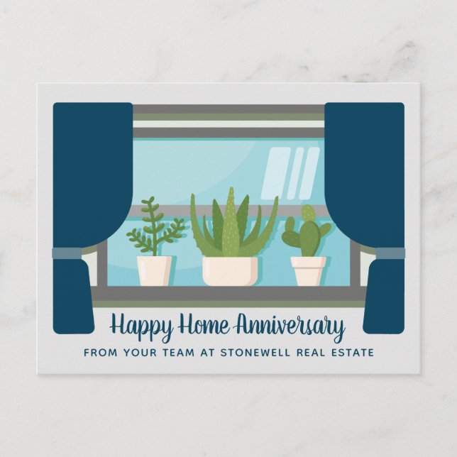 Happy Home Anniversary Cute Custom Window Plants Postcard (Front)