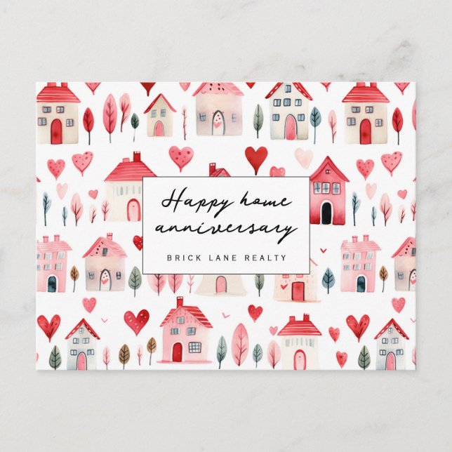 Happy Home Anniversary Cute House Houses Realty Postcard (Front)