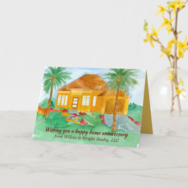 Happy Home Anniversary From Realtor Palm Trees Card (Yellow Flower)