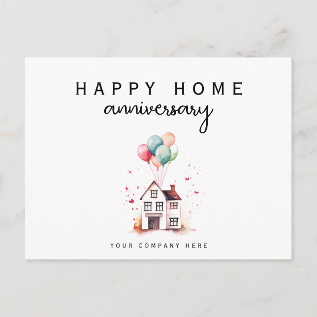 Happy Home Anniversary Watercolor House Realty Postcard (Front)