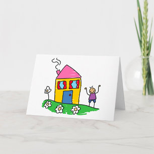 Happy Home Colourful House and Stick Figure  Card
