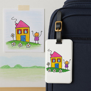 Happy Home Colourful House and Stick Figure  Luggage Tag